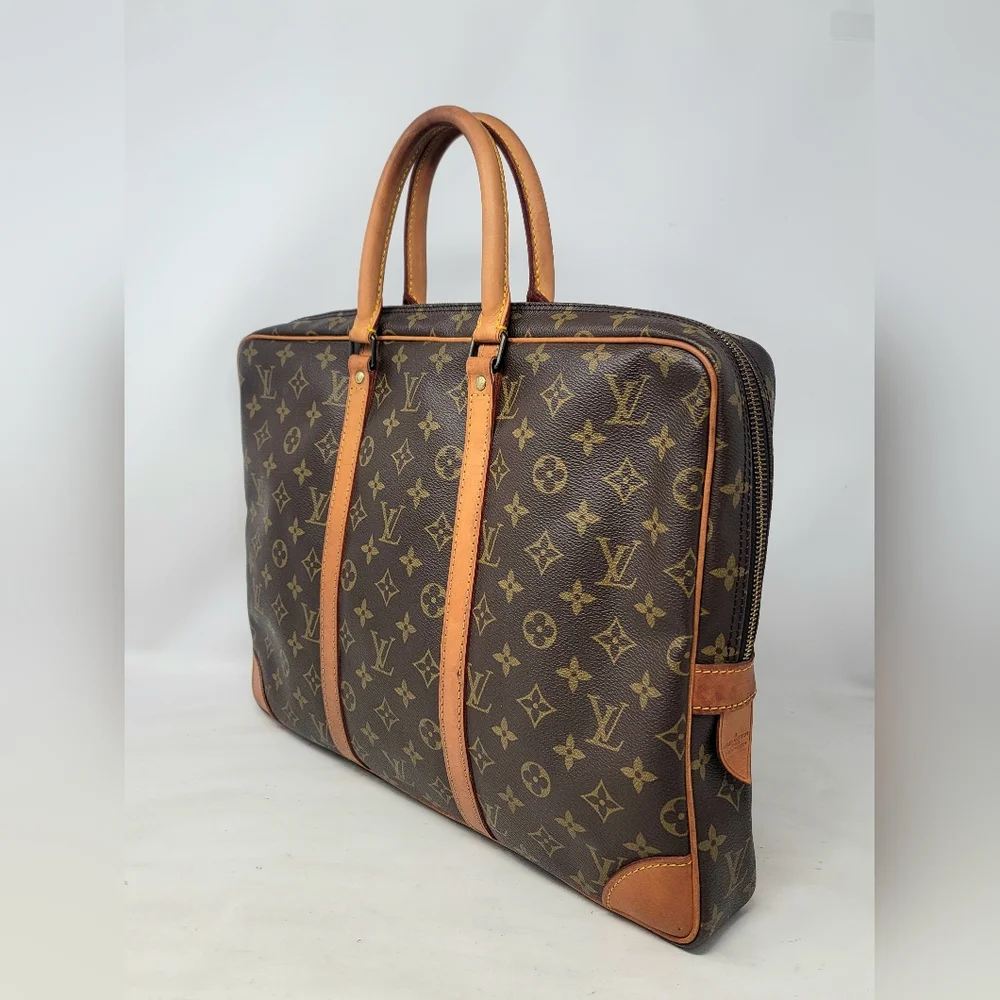 Louis Vuitton Porte Documents Voyage Monogram Canvas Briefcase Hand Bag Auth